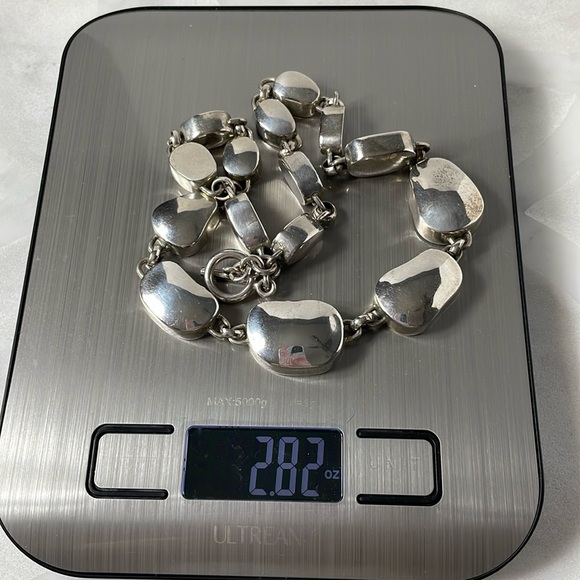 Graduated flat bead, chunky sterling silver necklace. - Picture 3 of 9